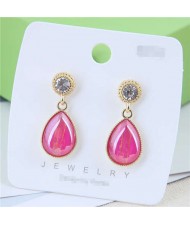 Elegant Golden Rimmed Waterdrop Style High Fashion Women Stud Earrings - Pink
