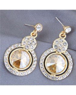 Glistening Rhinestone Gem Fashion Luxurious Design Women Alloy Stud Earrings - Champagne