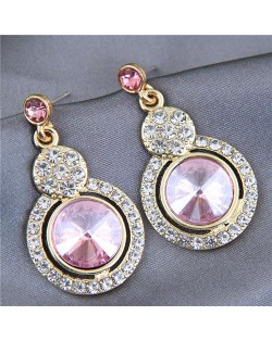 Glistening Rhinestone Gem Fashion Luxurious Design Women Alloy Stud Earrings - Pink