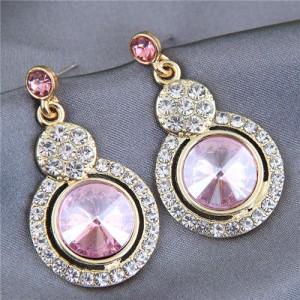 Glistening Rhinestone Gem Fashion Luxurious Design Women Alloy Stud Earrings - Pink