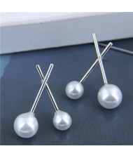 Korean Fashion Pearl Style Crossover Design Women Alloy Earrings - Silver