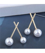 Korean Fashion Pearl Style Crossover Design Women Alloy Earrings - Golden
