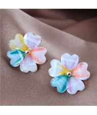 Colorful Heart Petals Flower Design High Fashion Women Alloy Earrings