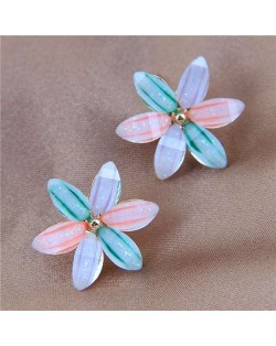 Korean Fashion Colorful Flower Design High Fashion Women Alloy Stud Earrings