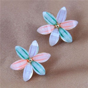 Korean Fashion Colorful Flower Design High Fashion Women Alloy Stud Earrings