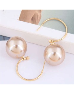 Unique Pearl Design Korean Fashion Sweet Style Women Costume Earrings - Golden