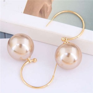 Unique Pearl Design Korean Fashion Sweet Style Women Costume Earrings - Golden