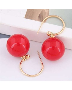 Unique Pearl Design Korean Fashion Sweet Style Women Costume Earrings - Red