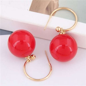 Unique Pearl Design Korean Fashion Sweet Style Women Costume Earrings - Red