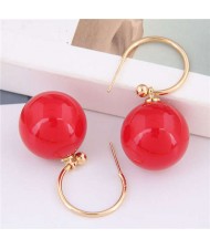 Unique Pearl Design Korean Fashion Sweet Style Women Costume Earrings - Red