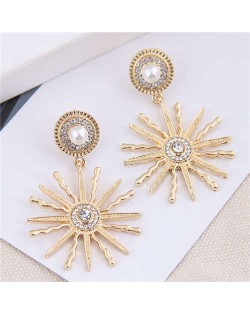 Shining Sun Pendant Golden Bold Fashion Women Alloy Earrings