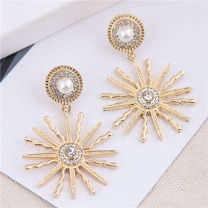 Shining Sun Pendant Golden Bold Fashion Women Alloy Earrings
