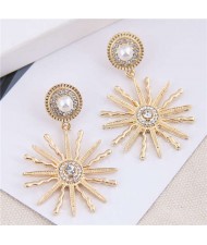 Shining Sun Pendant Golden Bold Fashion Women Alloy Earrings