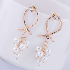 Pearl Cluster Bowknot Design Sweet Fashion Women Alloy Statement Earrings
