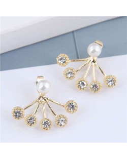 Shining Rhinestone and Pearl Embellished Claw Shape High Fashion Women Statement Stud Earrings