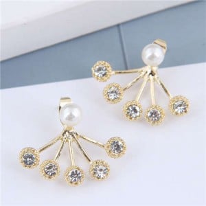 Shining Rhinestone and Pearl Embellished Claw Shape High Fashion Women Statement Stud Earrings