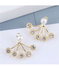 Shining Rhinestone and Pearl Embellished Claw Shape High Fashion Women Statement Stud Earrings