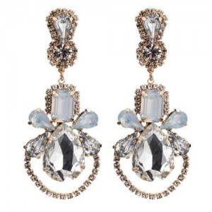 Acrylic Gem Vintage Dangling Floral Design High Fashion Women Alloy Stud Earrings - White