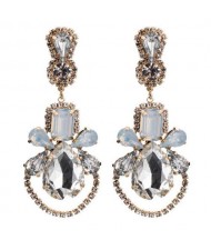 Acrylic Gem Vintage Dangling Floral Design High Fashion Women Alloy Stud Earrings - White