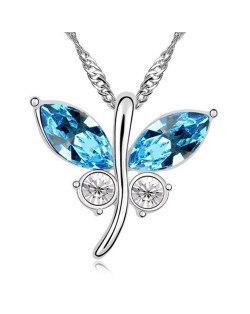 Stylish Flying Butterfly Austrain Crystal Pendant Necklace - Aquamarine