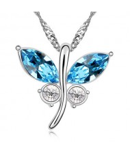 Stylish Flying Butterfly Austrian Crystal Pendant Necklace - Aquamarine