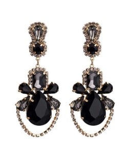 Acrylic Gem Vintage Dangling Floral Design High Fashion Women Alloy Stud Earrings - Black