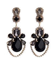Acrylic Gem Vintage Dangling Floral Design High Fashion Women Alloy Stud Earrings - Black