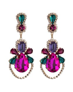 Acrylic Gem Vintage Dangling Floral Design High Fashion Women Alloy Stud Earrings - Multicolor