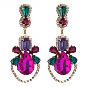 Acrylic Gem Vintage Dangling Floral Design High Fashion Women Alloy Stud Earrings - Multicolor