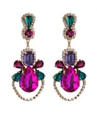 Acrylic Gem Vintage Dangling Floral Design High Fashion Women Alloy Stud Earrings - Multicolor