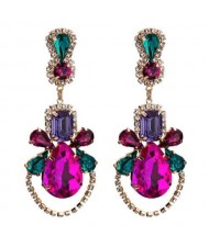 Acrylic Gem Vintage Dangling Floral Design High Fashion Women Alloy Stud Earrings - Multicolor