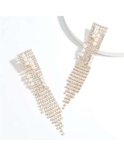 Unique Design Long Tassel High Fashion Rhinestone Women Evening Earrings - Golden