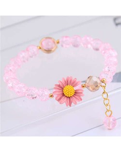Daisy Decorated Resin Beads High Fashion Women Costume Bracelet - Pink