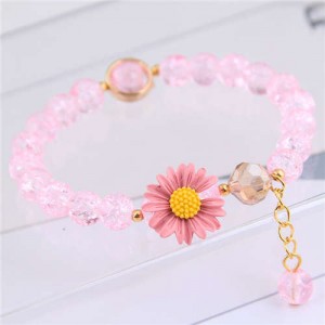 Daisy Decorated Resin Beads High Fashion Women Costume Bracelet - Pink