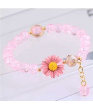 Daisy Decorated Resin Beads High Fashion Women Costume Bracelet - Pink