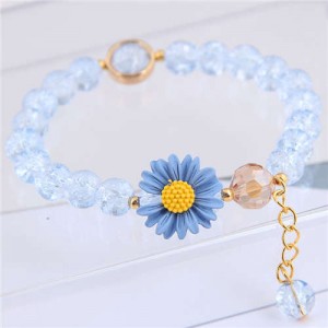 Daisy Decorated Resin Beads High Fashion Women Costume Bracelet - Blue