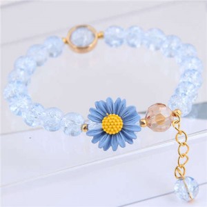 Daisy Decorated Resin Beads High Fashion Women Costume Bracelet - Blue
