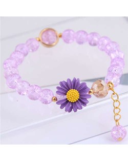 Daisy Decorated Resin Beads High Fashion Women Costume Bracelet - Purple