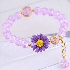 Daisy Decorated Resin Beads High Fashion Women Costume Bracelet - Purple