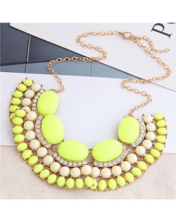Bohemian Fashion Resin Gem Embellished High Fashion Women Costume Bib Necklace - Yellow