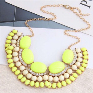 Bohemian Fashion Resin Gem Embellished High Fashion Women Costume Bib Necklace - Yellow