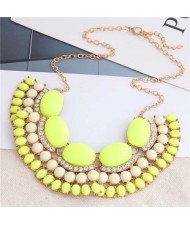 Bohemian Fashion Resin Gem Embellished High Fashion Women Costume Bib Necklace - Yellow