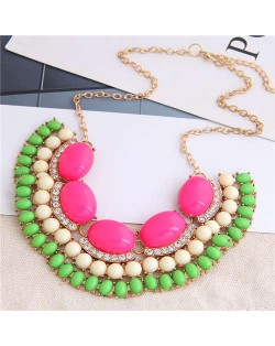 Bohemian Fashion Resin Gem Embellished High Fashion Women Costume Bib Necklace - Green