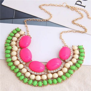 Bohemian Fashion Resin Gem Embellished High Fashion Women Costume Bib Necklace - Green
