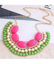 Bohemian Fashion Resin Gem Embellished High Fashion Women Costume Bib Necklace - Green