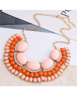Bohemian Fashion Resin Gem Embellished High Fashion Women Costume Bib Necklace - Orange