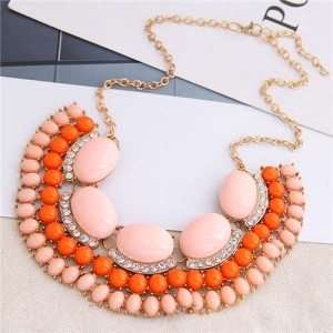 Bohemian Fashion Resin Gem Embellished High Fashion Women Costume Bib Necklace - Orange