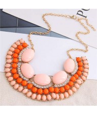 Bohemian Fashion Resin Gem Embellished High Fashion Women Costume Bib Necklace - Orange