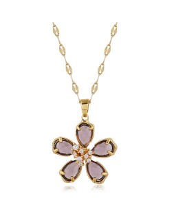 Sweet Korean Fashion Crystal Flower Pendant High Fashion Women Costume Necklace - Dark Brown