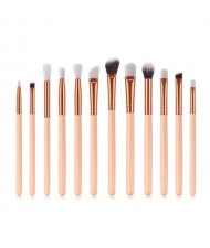 12 pcs Solid Color Wooden Handle High Fashion Women Cosmetic Makeup Brushes Set - Pink